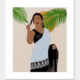 Indian woman in white saree Posters and Art